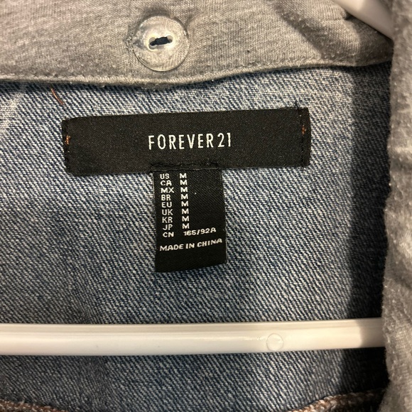 Forever 21 Classic Blue Jean Jacket with Gray Hood - Picture 3 of 3